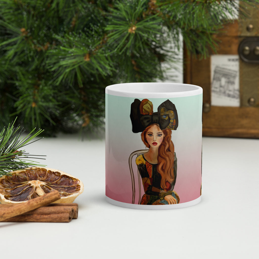Art Nouveau Portrait Mug - Elegant Vintage Woman Ceramic Coffee Mug-11-oz-front