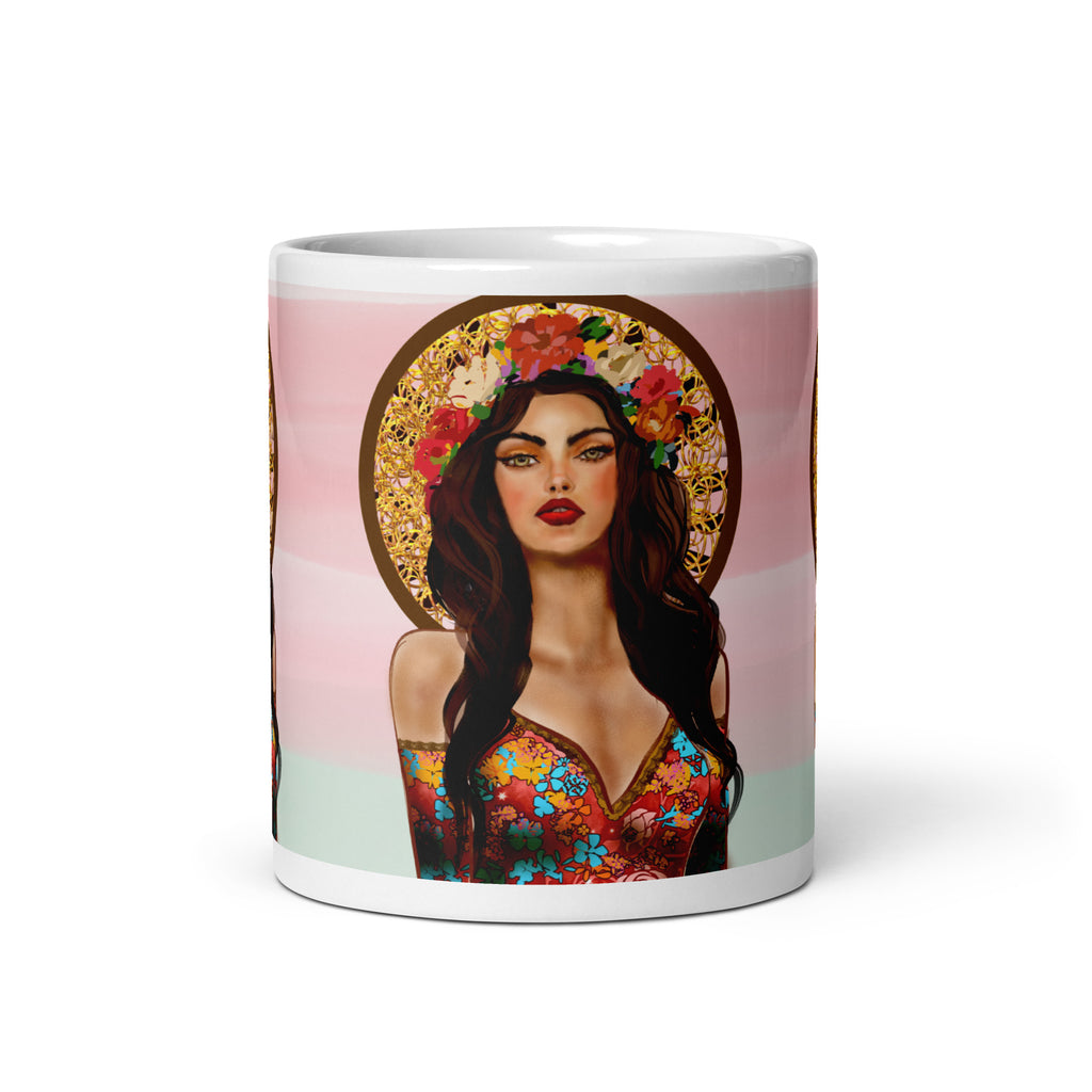 Sacred Flower Halo Woman Mug - Religious Icon Art White Ceramic Mug-11-oz-front