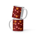 Premium Ceramic Beautiful heart balloons Valentine mug with burgundy background! Watercolor hearts and striped heart balloons - perfect for romantic gifts and love celebrations - 11 oz - front view