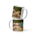 Premium white ceramic - Painted Puppies mug-Classical painted artwork of two Shih Tzu puppies
Soft color palette with warm beige, cream, and olive green tones - 11 oz 