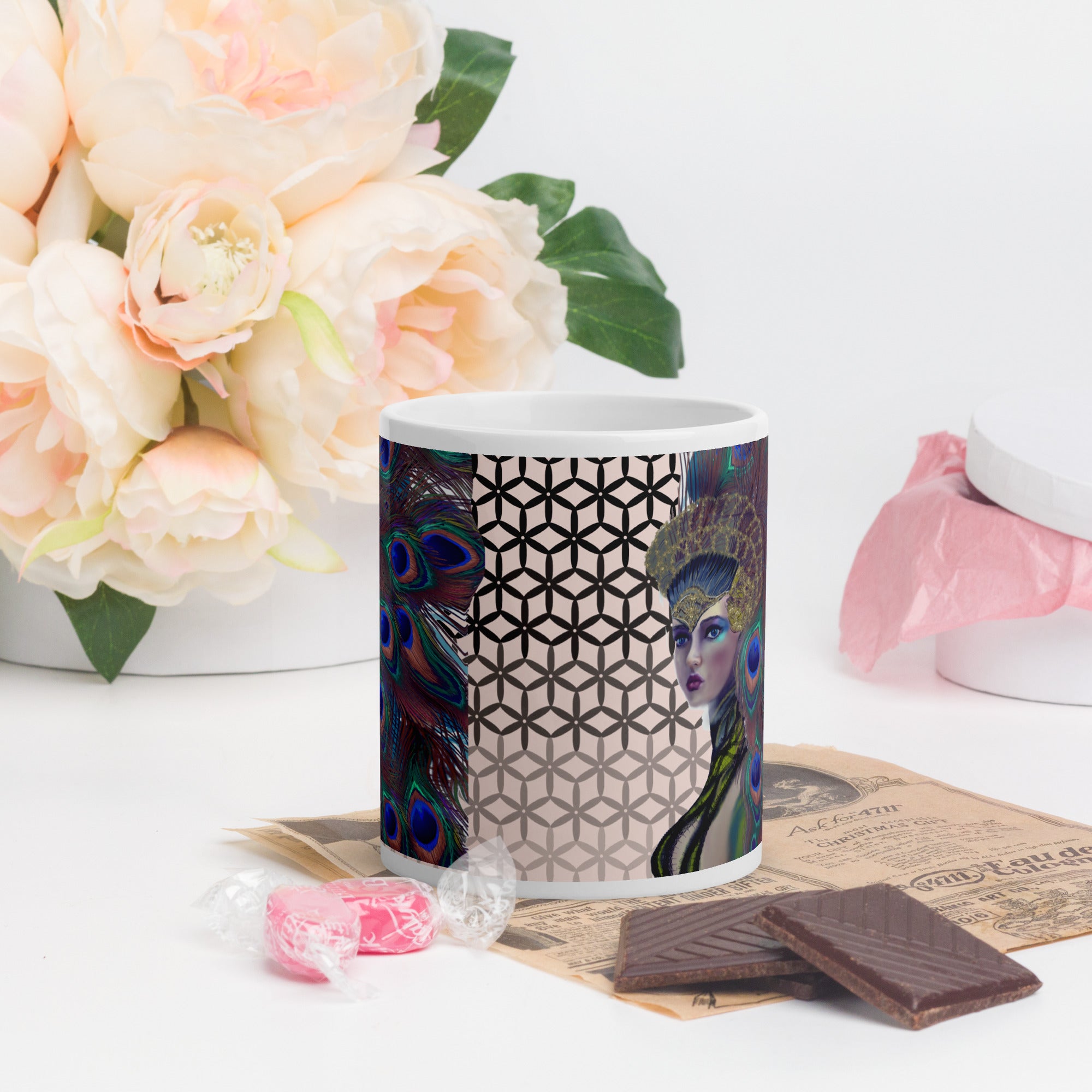 Peacock Queen Ceramic Mug - Majestic Peacock Design -11-oz front