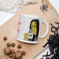 Brew-kenstein Coffee Monster | Burn for What You Love …Premium ceramic mug-Monster playing guitar with bats fying around - mug on floor with words "Brew-kenstein's Beats" written on front- 11 oz left view