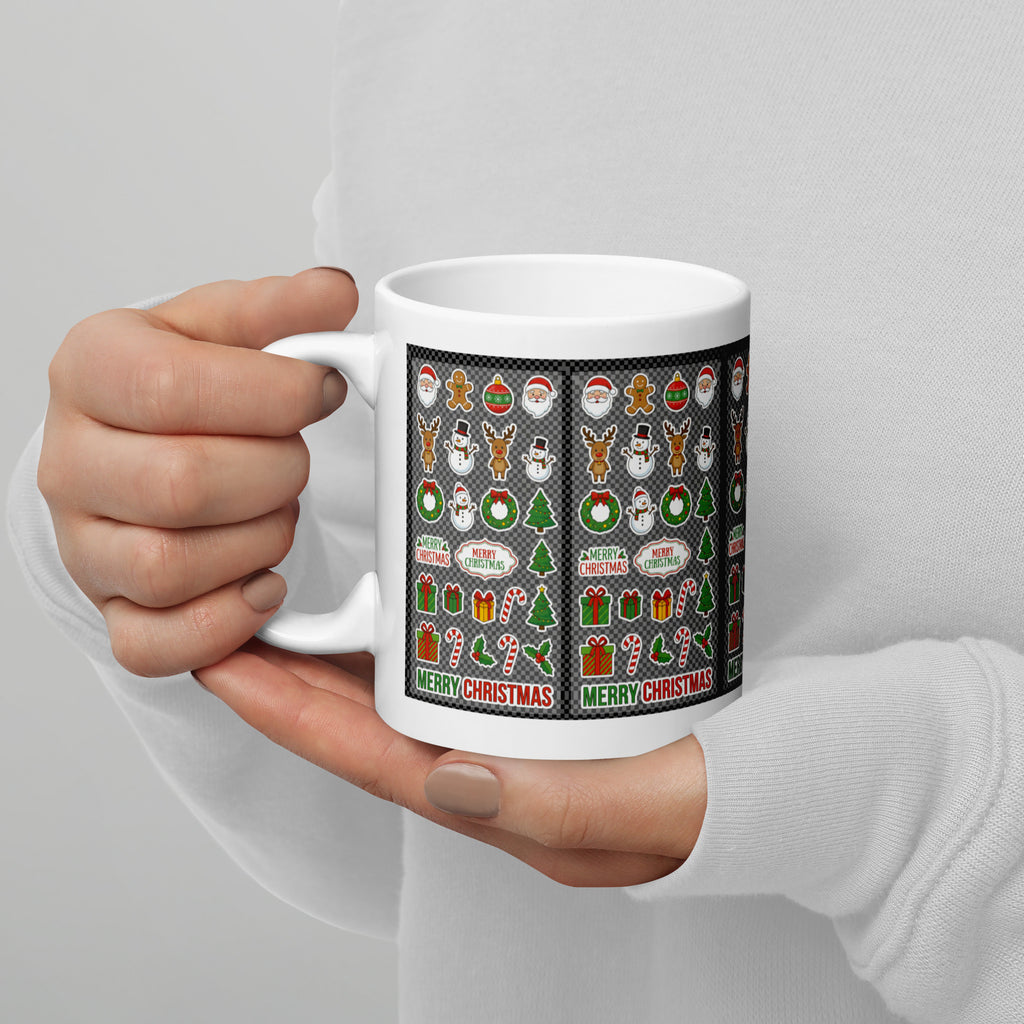 Christmas Ceramic Mug - Festive Holiday Sticker Design Ceramic Mug - left view