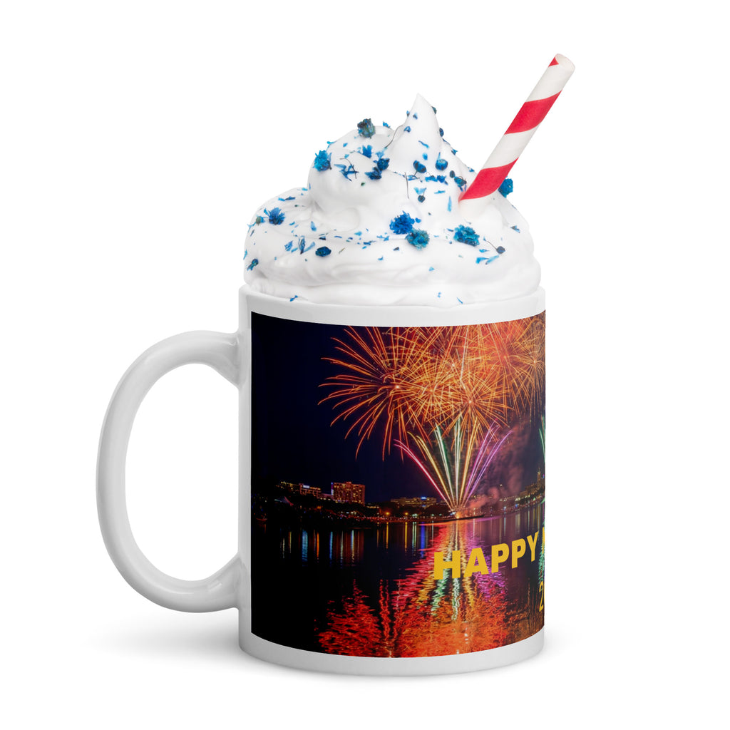 Fireworks New Year Ceramic Mug - Celebration Mug - 11oz- left view