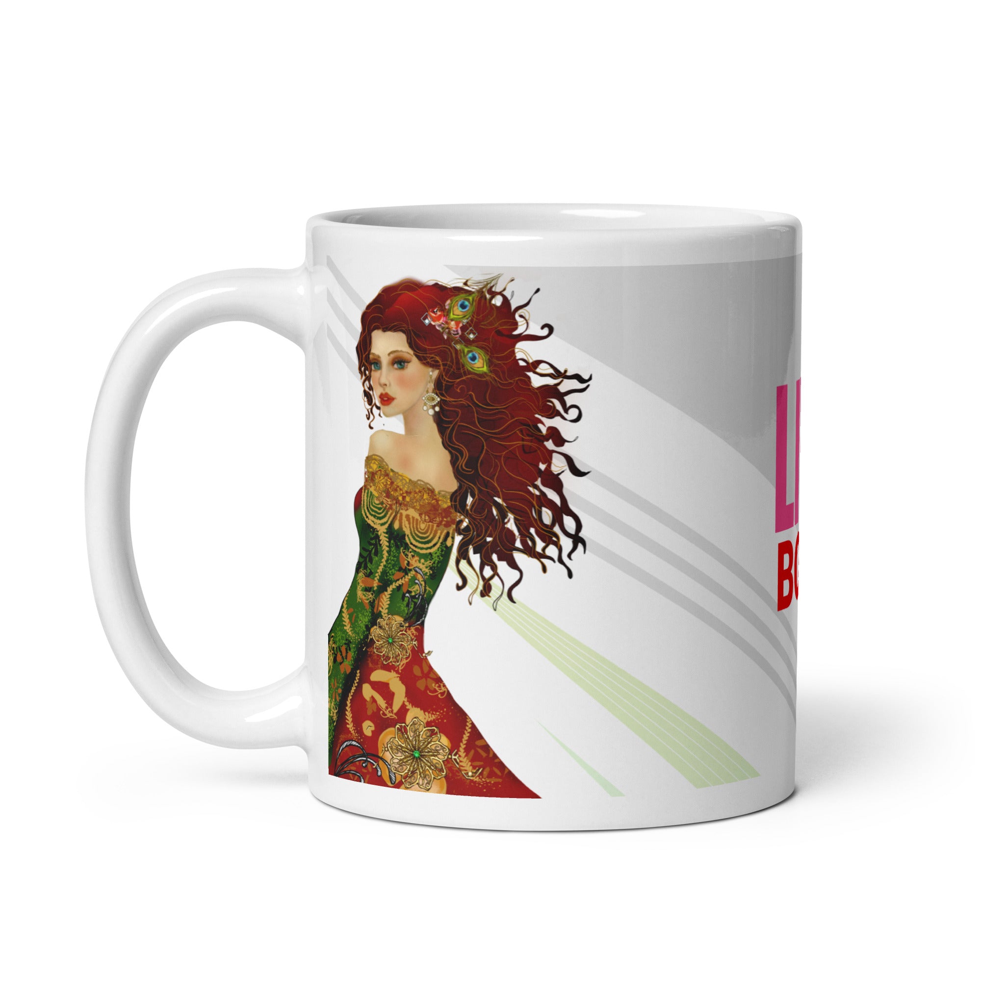 Bohemian Peacock Woman Mug - Live Bold White Ceramic Coffee Mug-11-oz-left