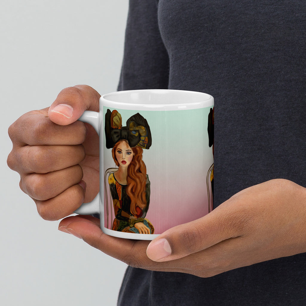 Art Nouveau Portrait Mug - Elegant Vintage Woman Ceramic Coffee Mug-11-oz-left