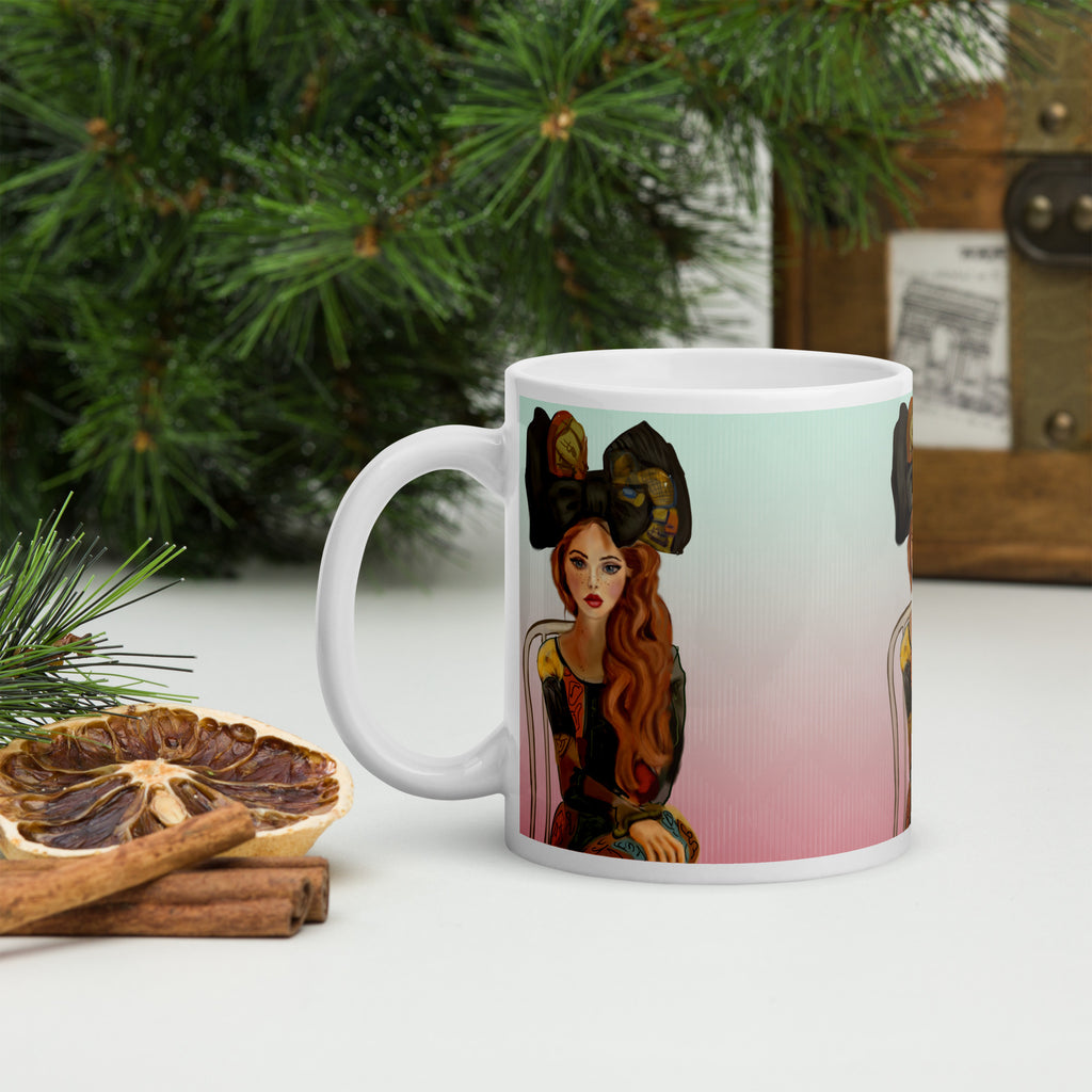 Art Nouveau Portrait Mug - Elegant Vintage Woman Ceramic Coffee Mug-11-oz-left