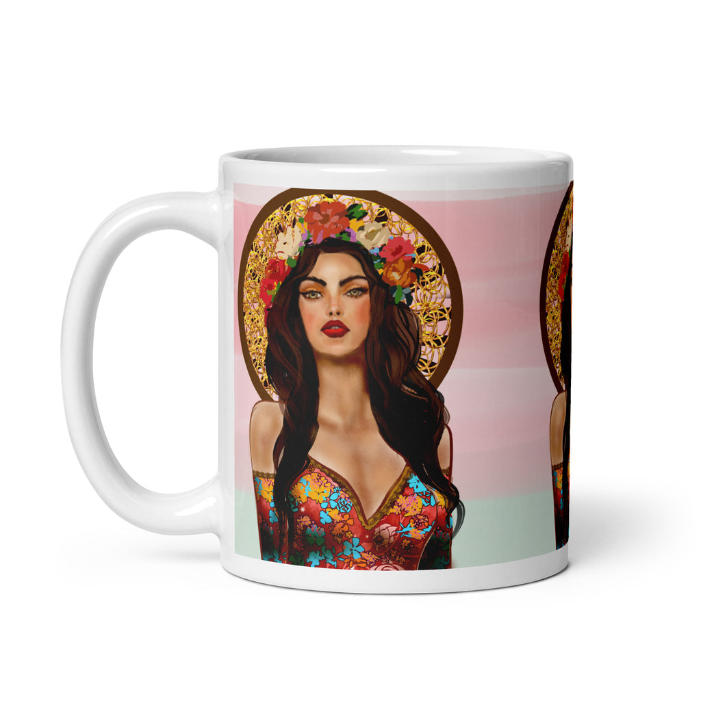 Sacred Flower Halo Woman Mug - Religious Icon Art White Ceramic Mug-11-oz-left