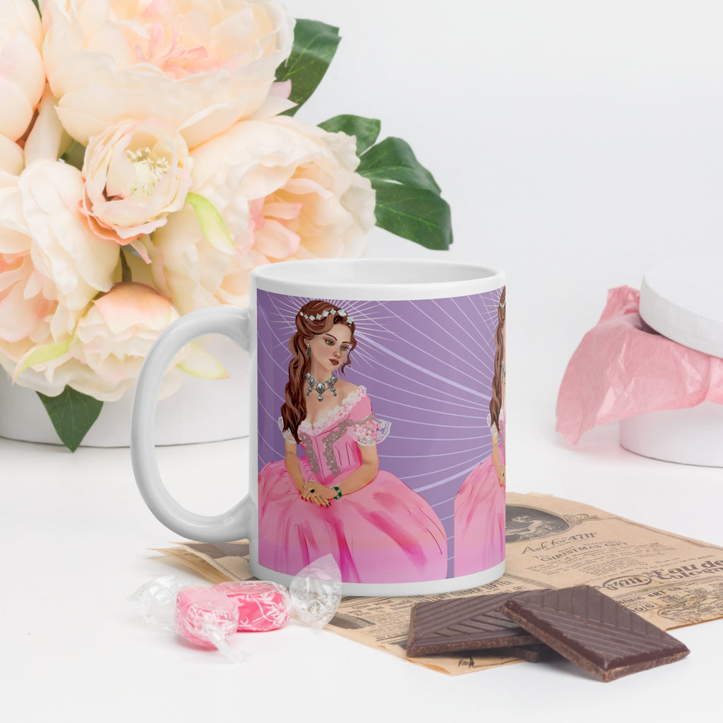 Premium White Ceramic - Princess Fantasy Art Mug - Elegant Pink Ball Gown Ceramic Coffee Mug -11-oz-left