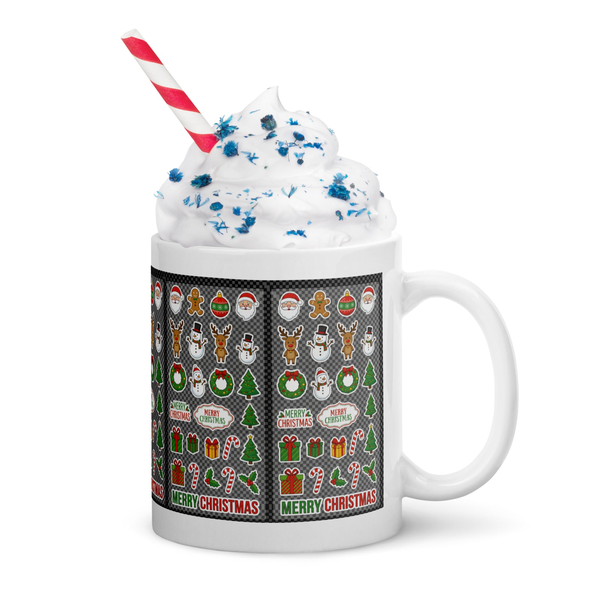 Christmas Ceramic Mug - Festive Holiday Sticker Design Ceramic Mug - right view