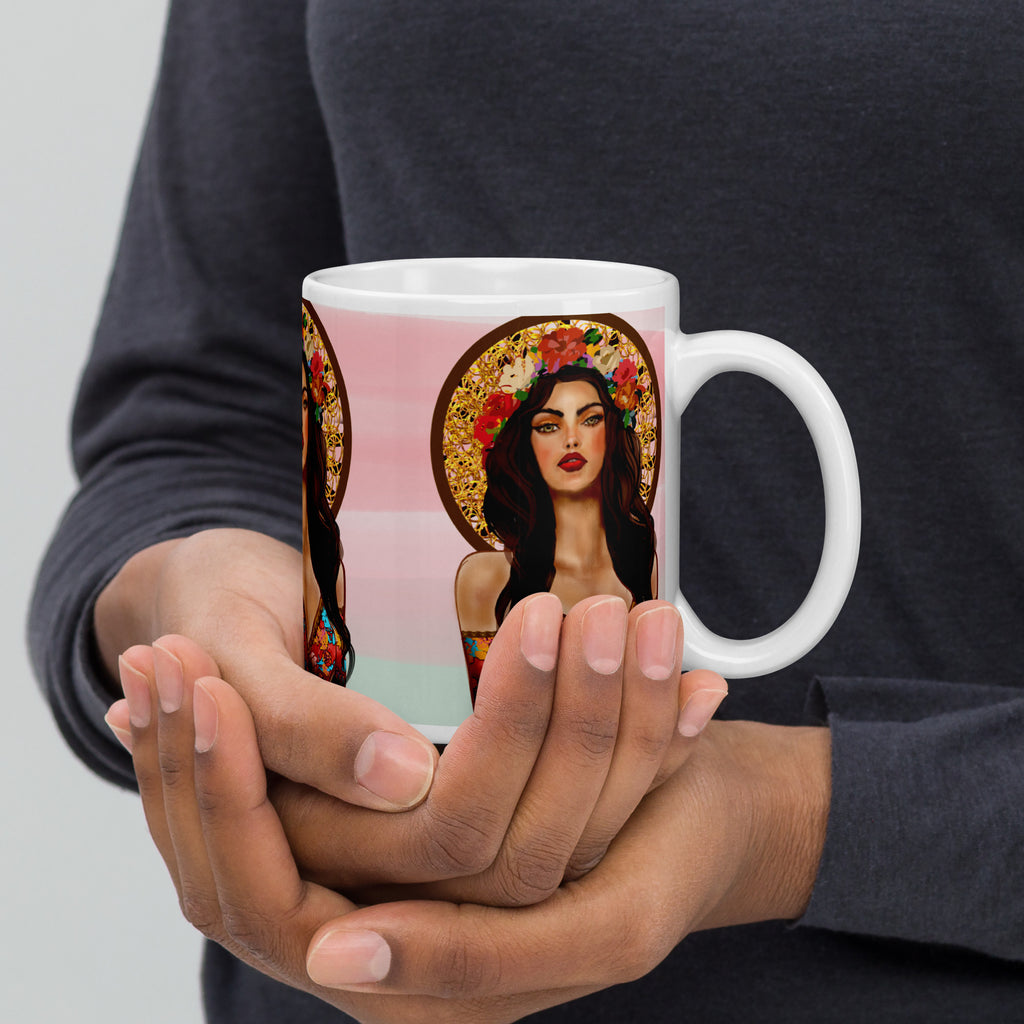 Sacred Flower Halo Woman Mug - Religious Icon Art White Ceramic Mug-11-oz-right