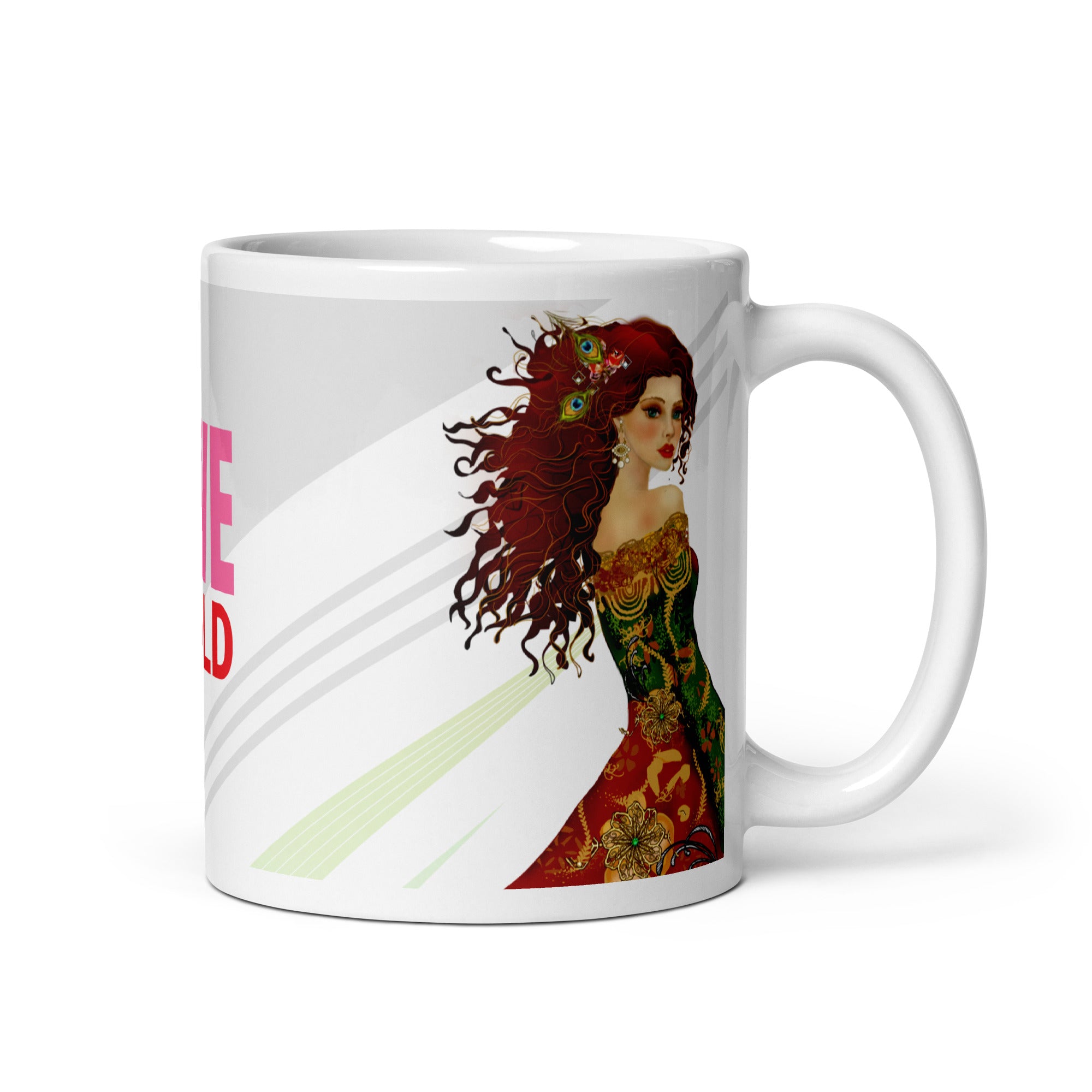 Bohemian Peacock Woman Mug - Live Bold White Ceramic Coffee Mug-11-oz-right