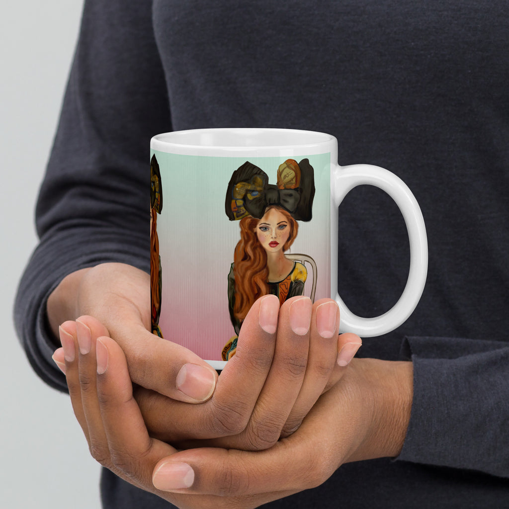 Art Nouveau Portrait Mug - Elegant Vintage Woman Ceramic Coffee Mug-11-oz-right