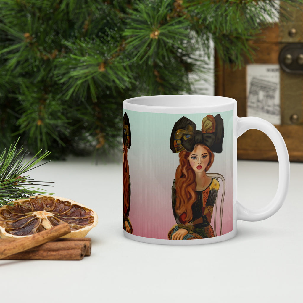 Art Nouveau Portrait Mug - Elegant Vintage Woman Ceramic Coffee Mug-11-oz-right