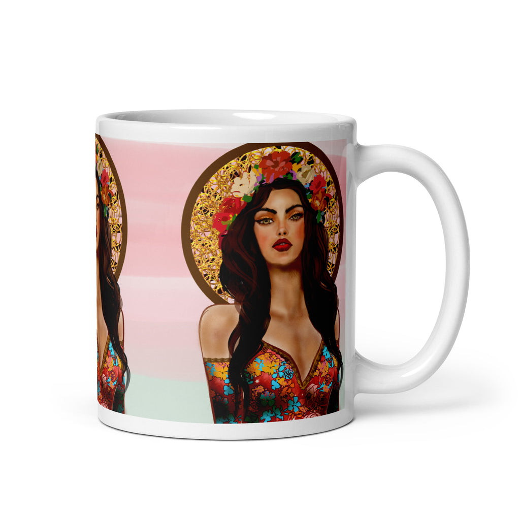 Sacred Flower Halo Woman Mug - Religious Icon Art White Ceramic Mug-11-oz-right