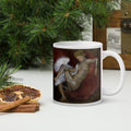 Stunning Premium white ceramic mug features a classical Renaissance-style painting of the mythological tale of Leda and the Swan. In Greek mythology, 11 - oz - right view