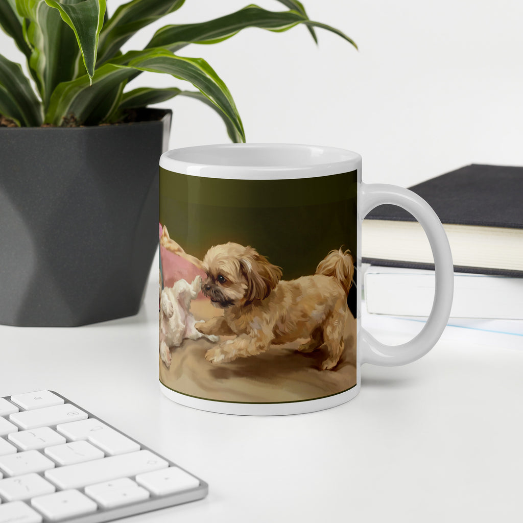 Premium white ceramic - Painted Puppies mug - Playful Shih Tzu  11 oz right view