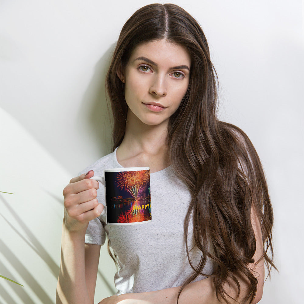 Fireworks New Year Ceramic Mug - Celebration Mug -20 oz - left view