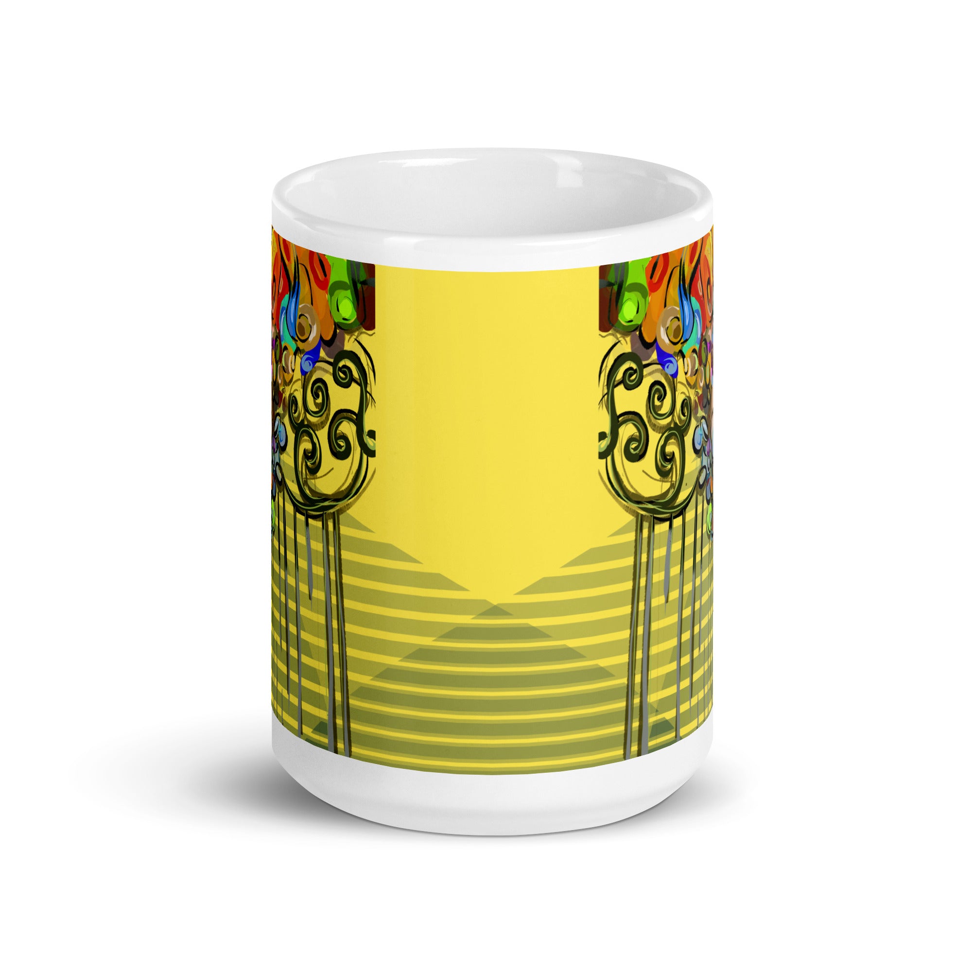 Art Deco Rainbow Swirl Woman Mug - Klimt Inspired White Ceramic Mug-15-oz-front