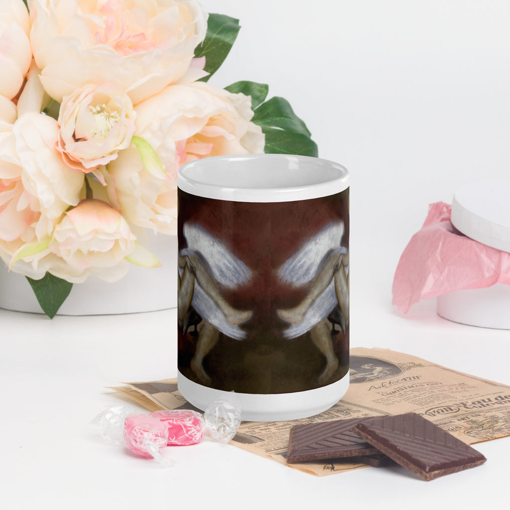 Stunning Premium white ceramic mug features a classical Renaissance-style painting of the mythological tale of Leda and the Swan. In Greek mythology, 15 - oz - front view