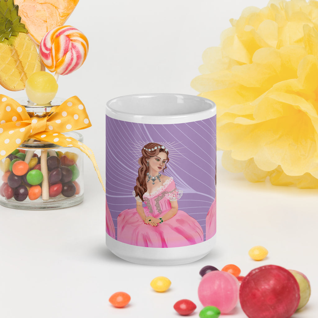 Premium White Ceramic - Princess Fantasy Art Mug - Elegant Pink Ball Gown Ceramic Coffee Mug -15-oz-front