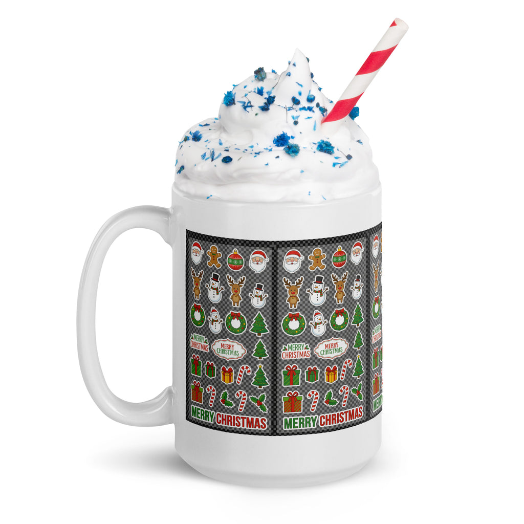 Christmas Ceramic Mug - Festive Holiday Sticker Design Ceramic Mug - left view