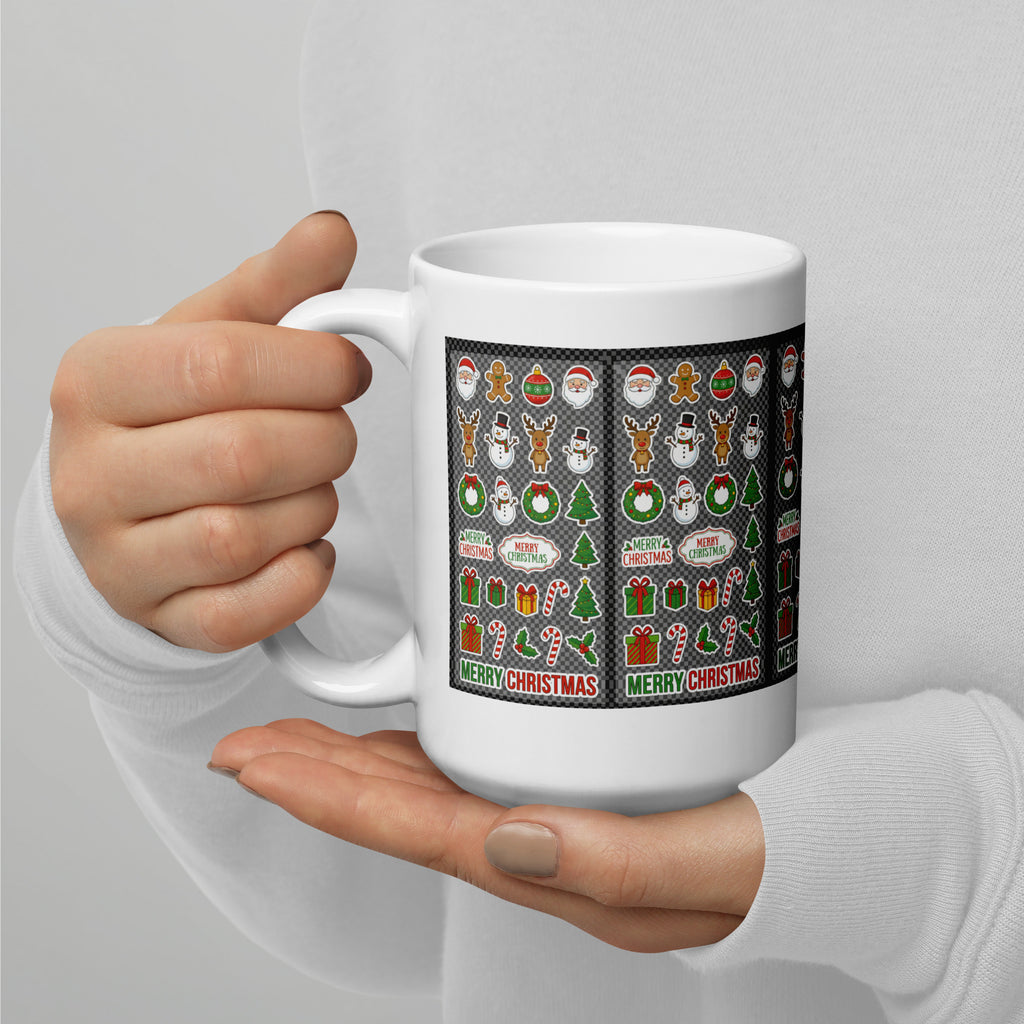 Christmas Ceramic Mug - Festive Holiday Sticker Design Ceramic Mug - left view