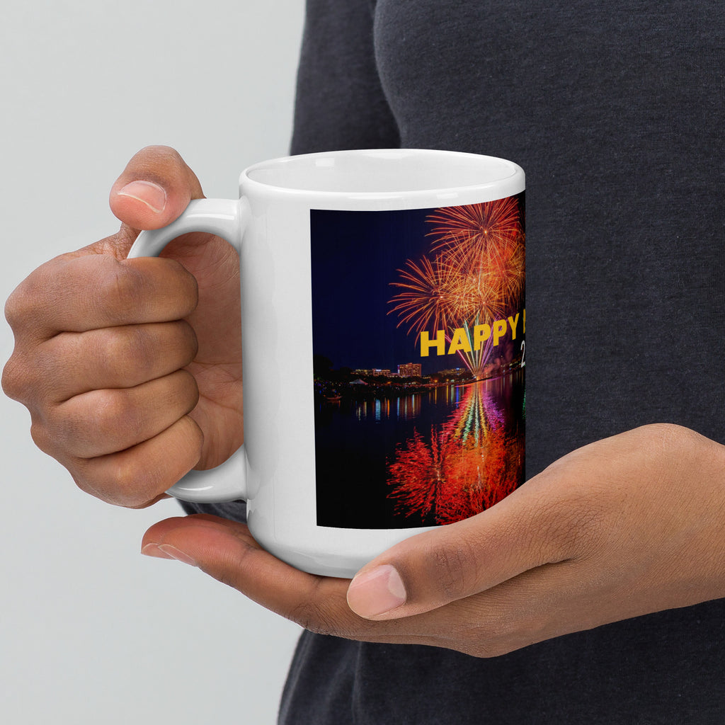 Fireworks New Year Ceramic Mug - Celebration Mug - 15-oz- left view