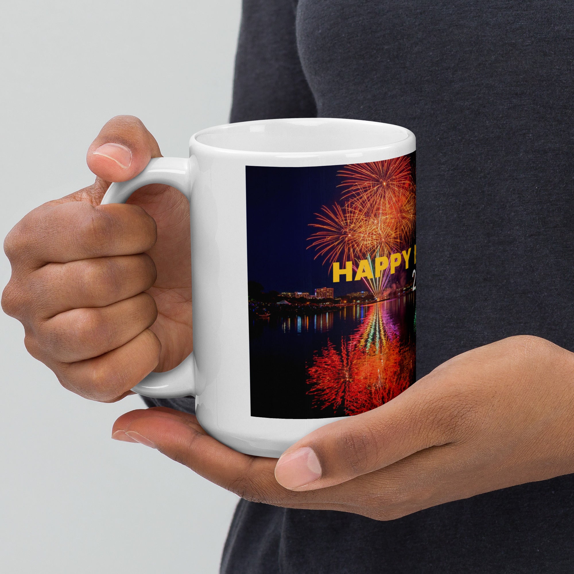 Fireworks New Year Ceramic Mug - Celebration Mug - 15-oz- left view