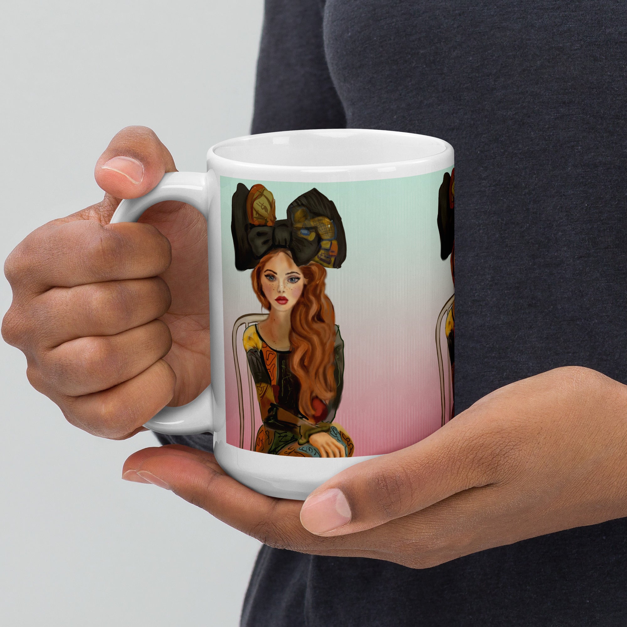 Art Nouveau Portrait Mug - Elegant Vintage Woman Ceramic Coffee Mug-15oz-left