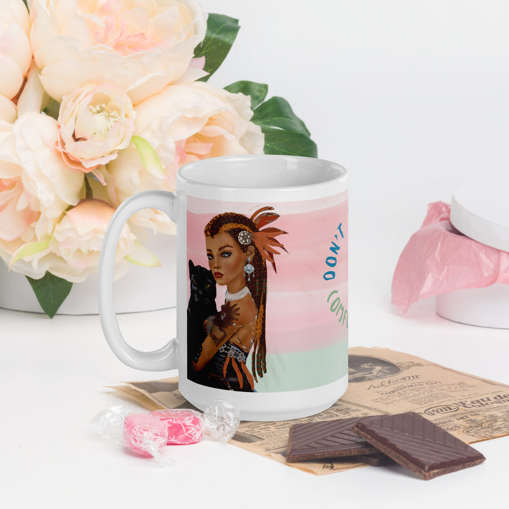 Vintage Woman with Panther Mug - Don't Live in a Comfort Zone Mug-15-oz-left