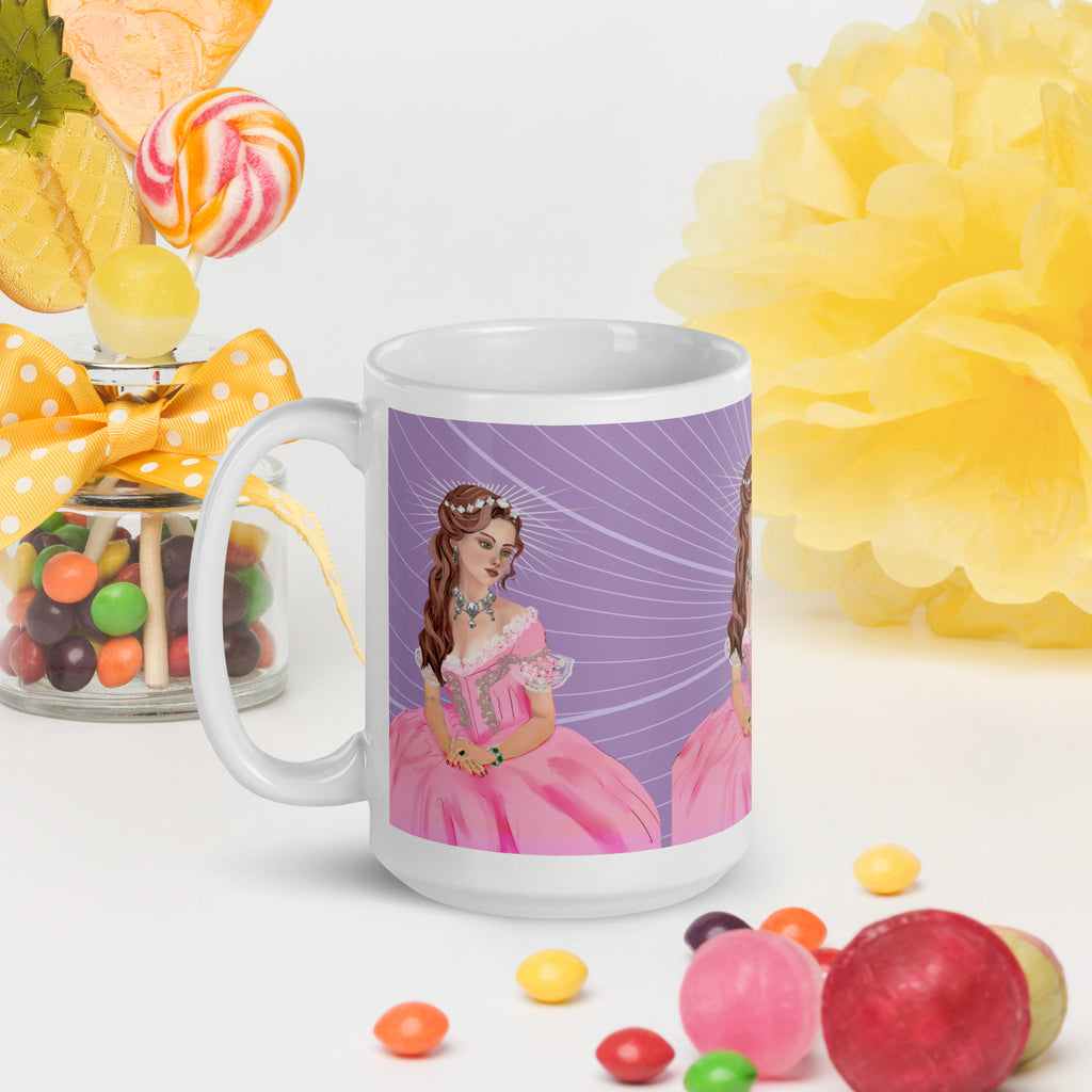 Premium White Ceramic - Princess Fantasy Art Mug - Elegant Pink Ball Gown Ceramic Coffee Mug -15-oz-left