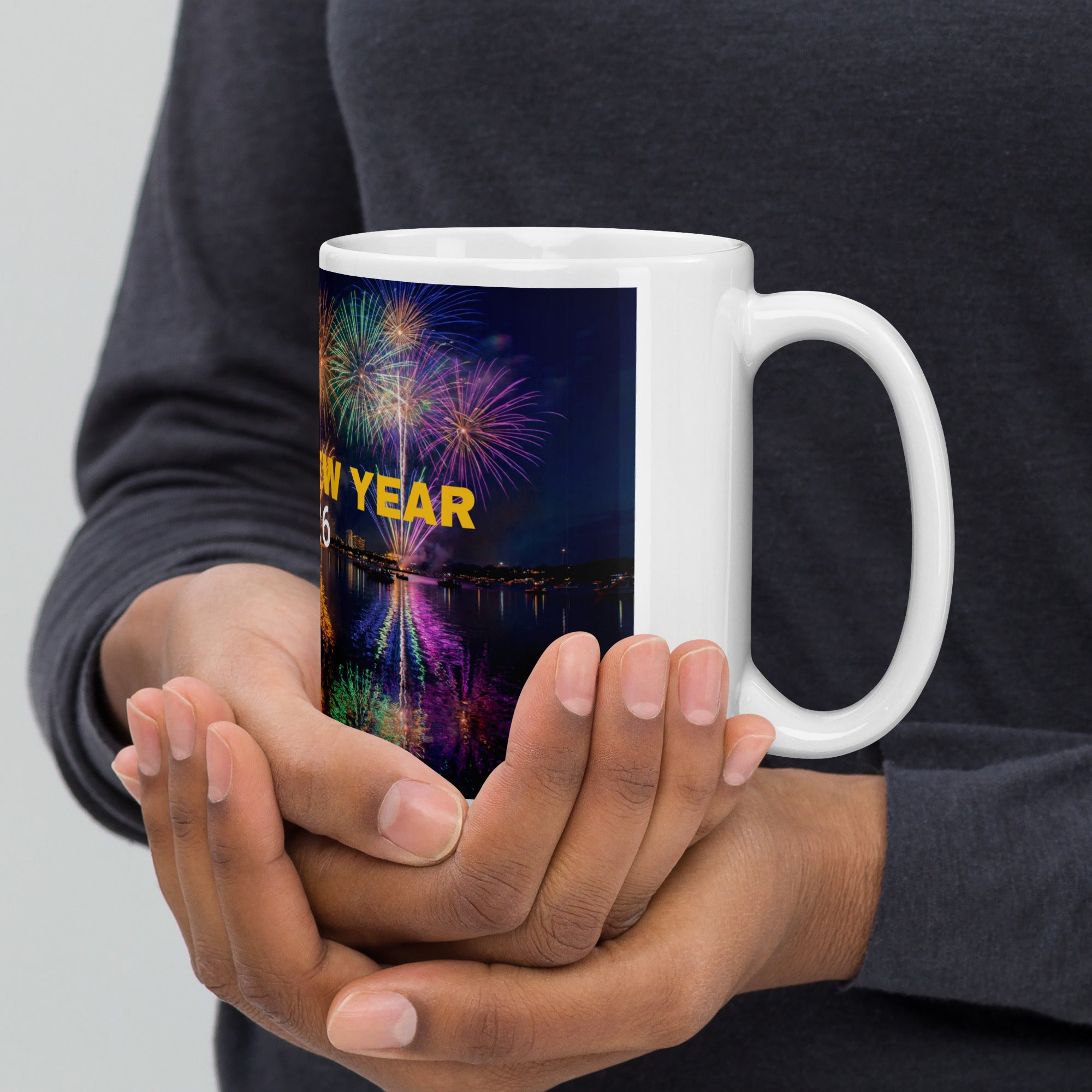 Fireworks New Year Ceramic Mug - Celebration Mug - 15-oz  right view