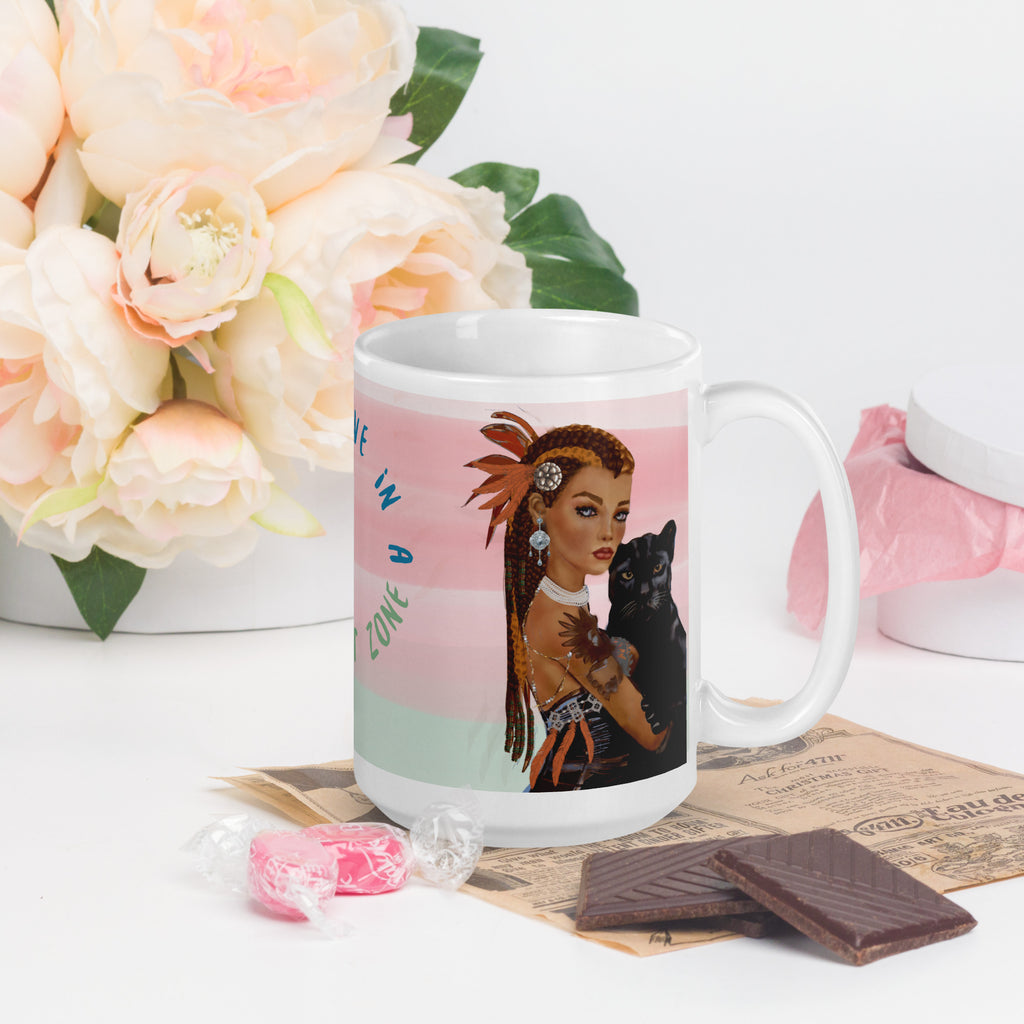 Vintage Woman with Panther Mug - Don't Live in a Comfort Zone Mug-15-oz-right