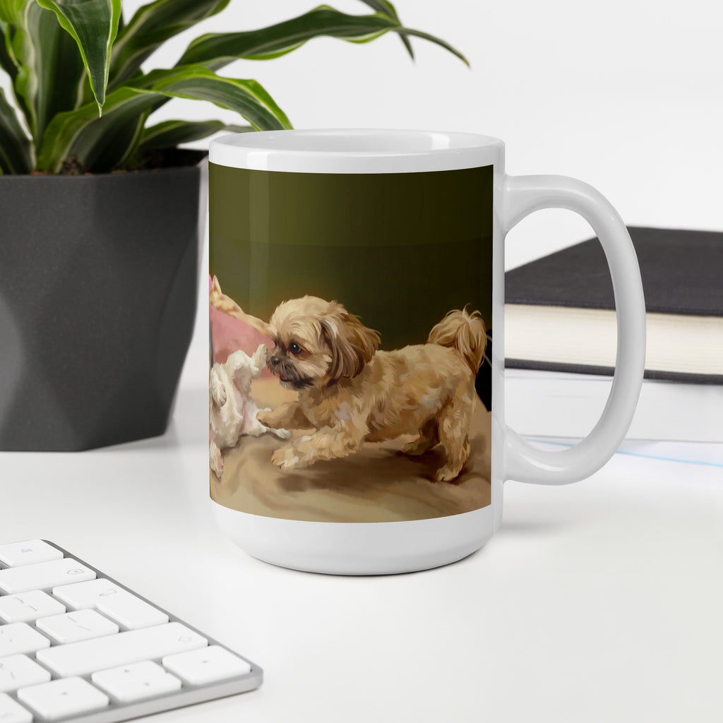 Premium white ceramic - Painted Puppies Mug = Perfect for dog lovers and Shih Tzu enthusiasts 15 oz right view