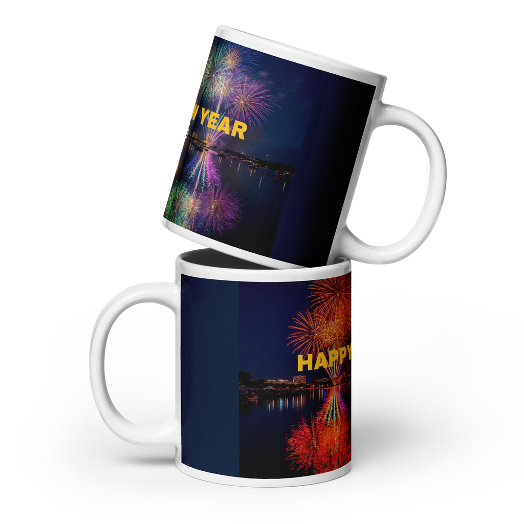 Fireworks New Year Ceramic Mug - Celebration Mug -20 oz - front view