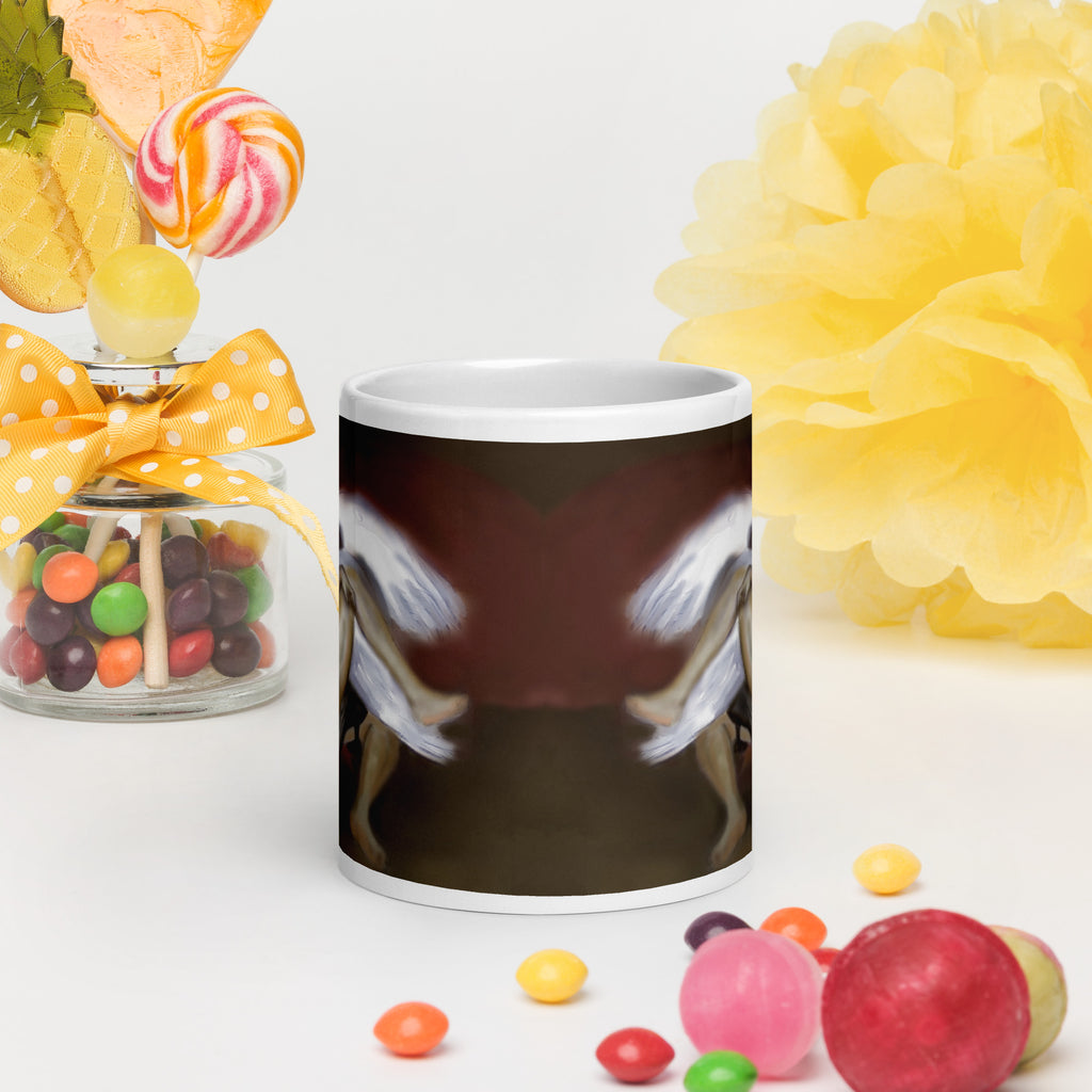 Stunning Premium white ceramic mug features a classical Renaissance-style painting of the mythological tale of Leda and the Swan. In Greek mythology, 20 - oz - front view