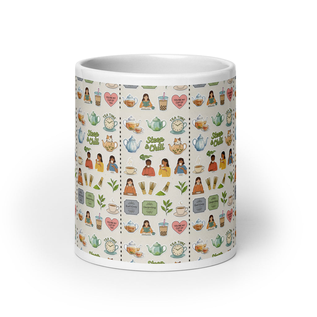 Tea Time Ceramic Mug - Tea Lover Sticker Design Ceramic Mug - 20-oz-front view