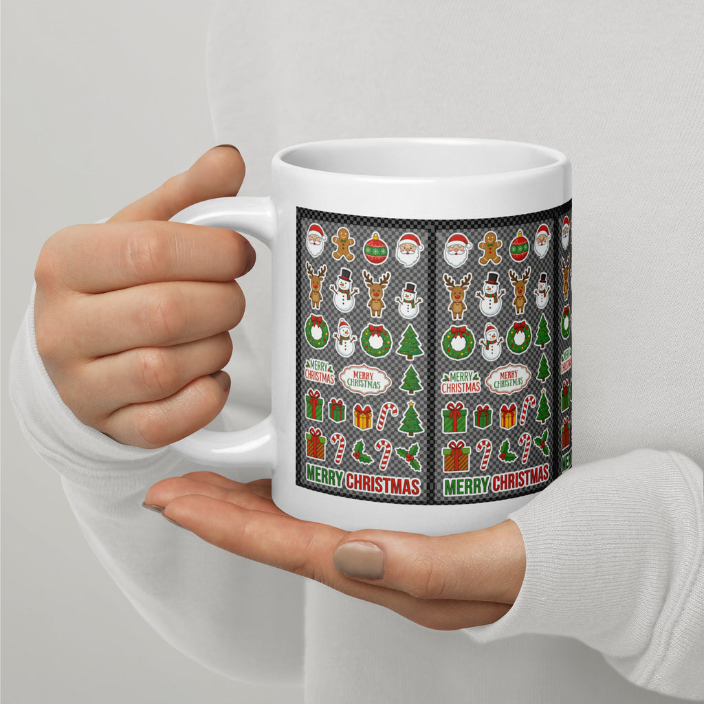 Christmas Ceramic Mug - Festive Holiday Sticker Design Ceramic Mug - left view