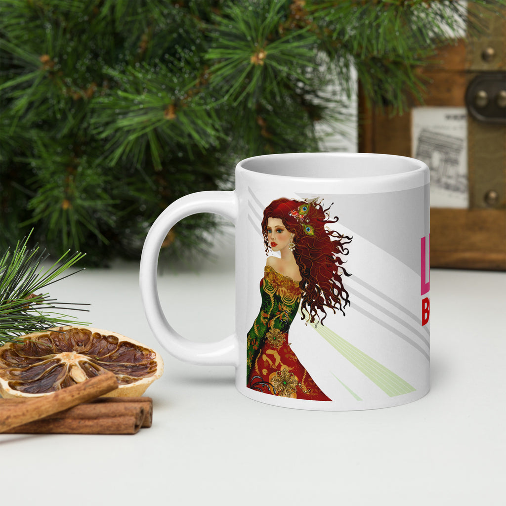 Bohemian Peacock Woman Mug - Live Bold White Ceramic Coffee Mug-20-oz-left