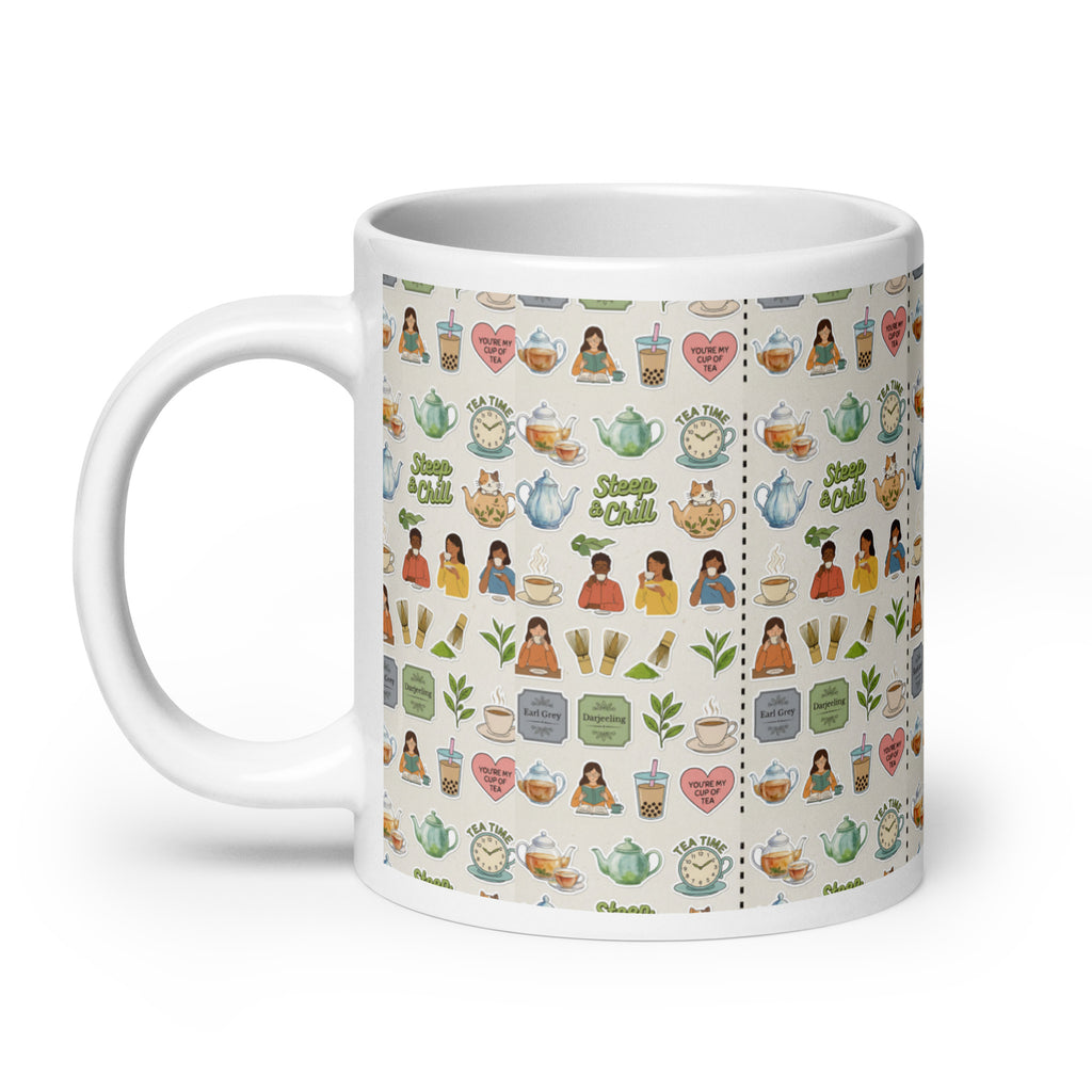 Tea Time Ceramic Mug - Tea Lover Sticker Design Ceramic Mug - 20-oz-left view