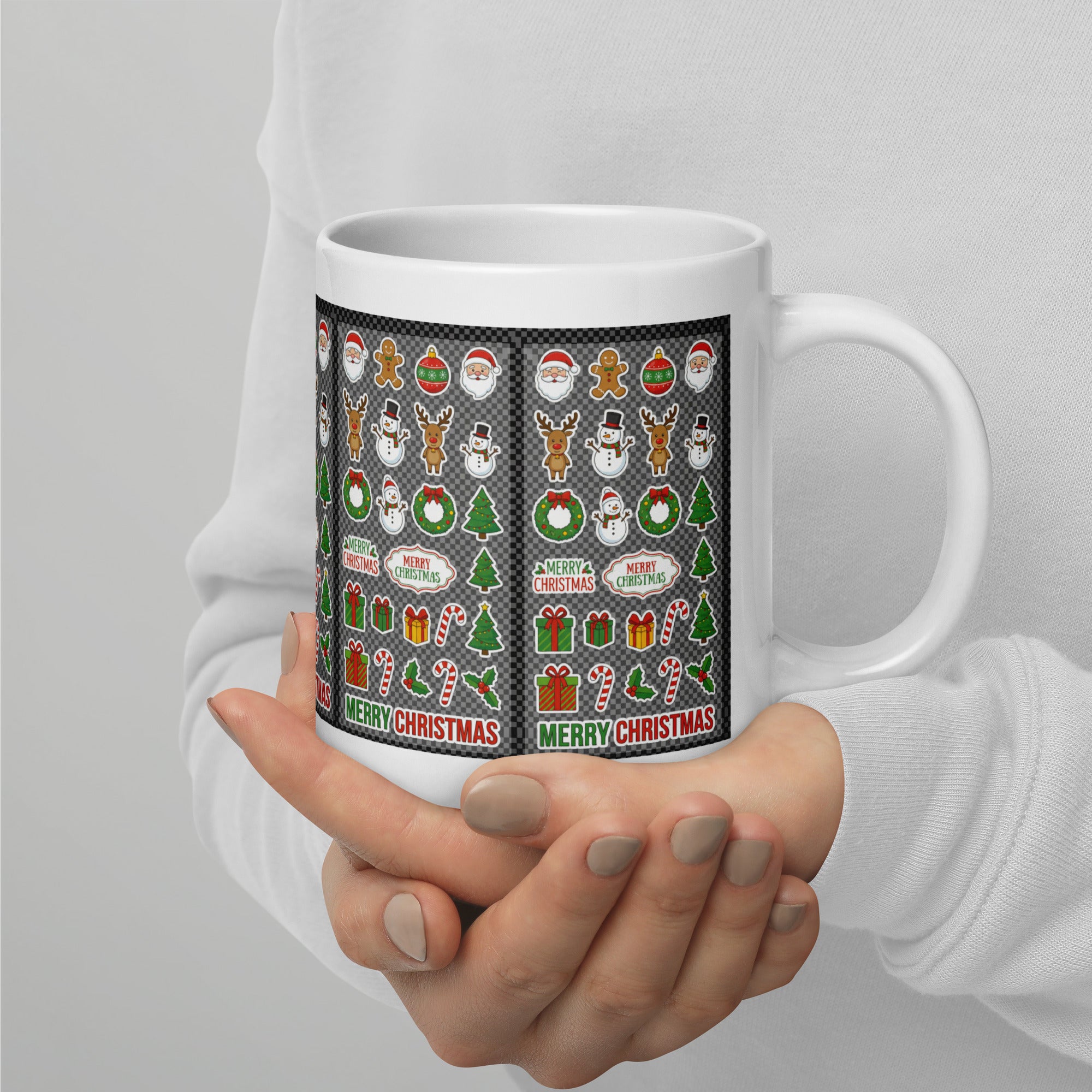 Christmas Ceramic Mug - Festive Holiday Sticker Design Ceramic Mug - right view