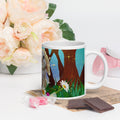 Magical Forest Bunny Mug - Enchanted Easter Bunny with Flower Crown sitting in the grass surrounded  magical trees. flowers and delicate butterflies -20-oz-right view