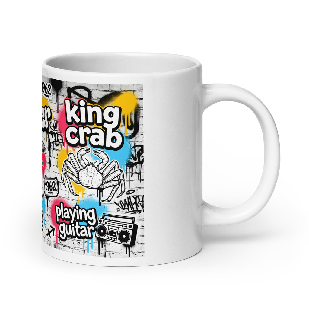 Personalized graffiti art coffee mug 20 oz — custom design example with sushi, lobster and king crab