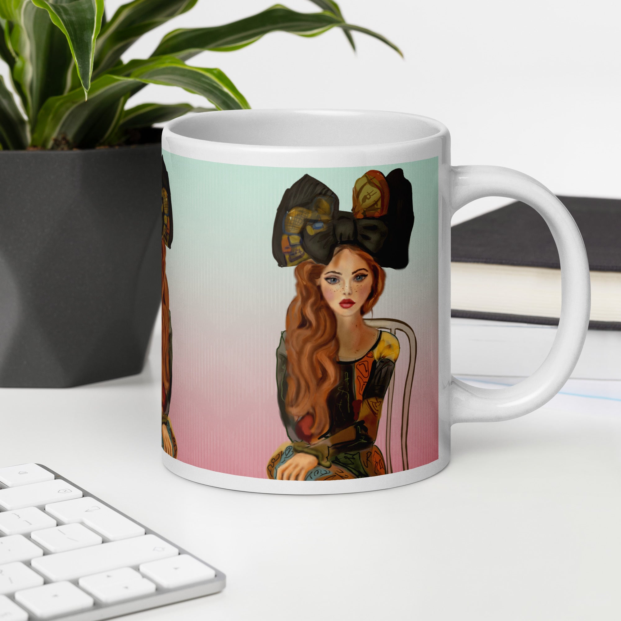 Art Nouveau Portrait Mug - Elegant Vintage Woman Ceramic Coffee Mug-20-oz-right