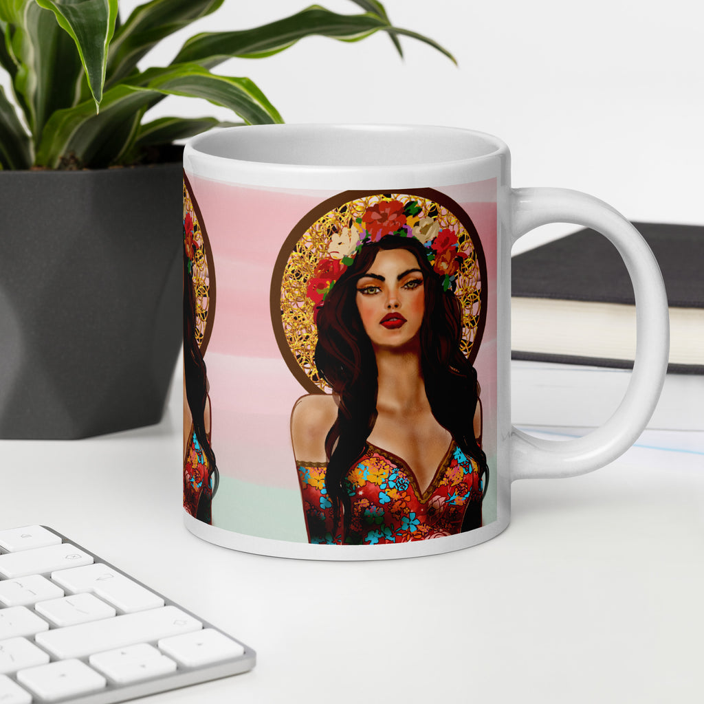 Sacred Flower Halo Woman Mug - Religious Icon Art White Ceramic Mug-20-oz-right