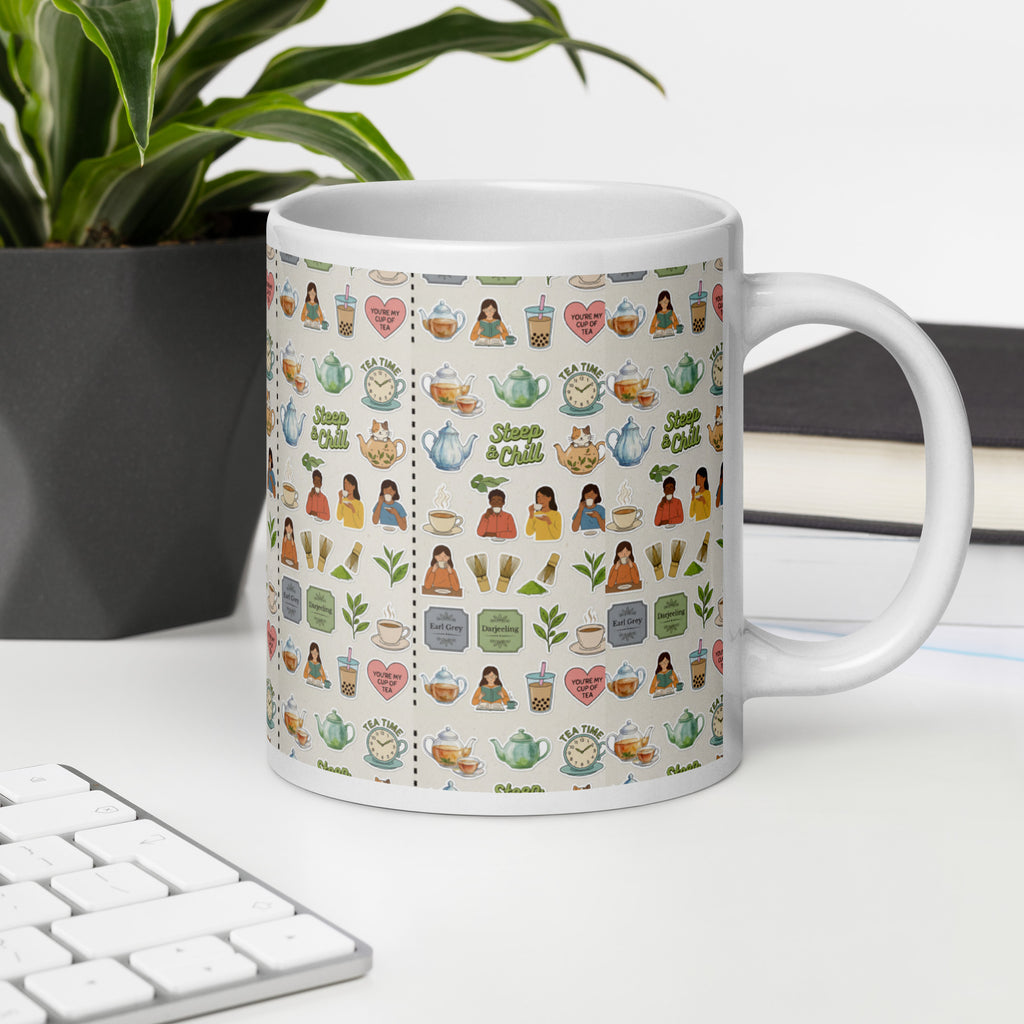 Tea Time Ceramic Mug - Tea Lover Sticker Design Ceramic Mug - 20-oz-right view